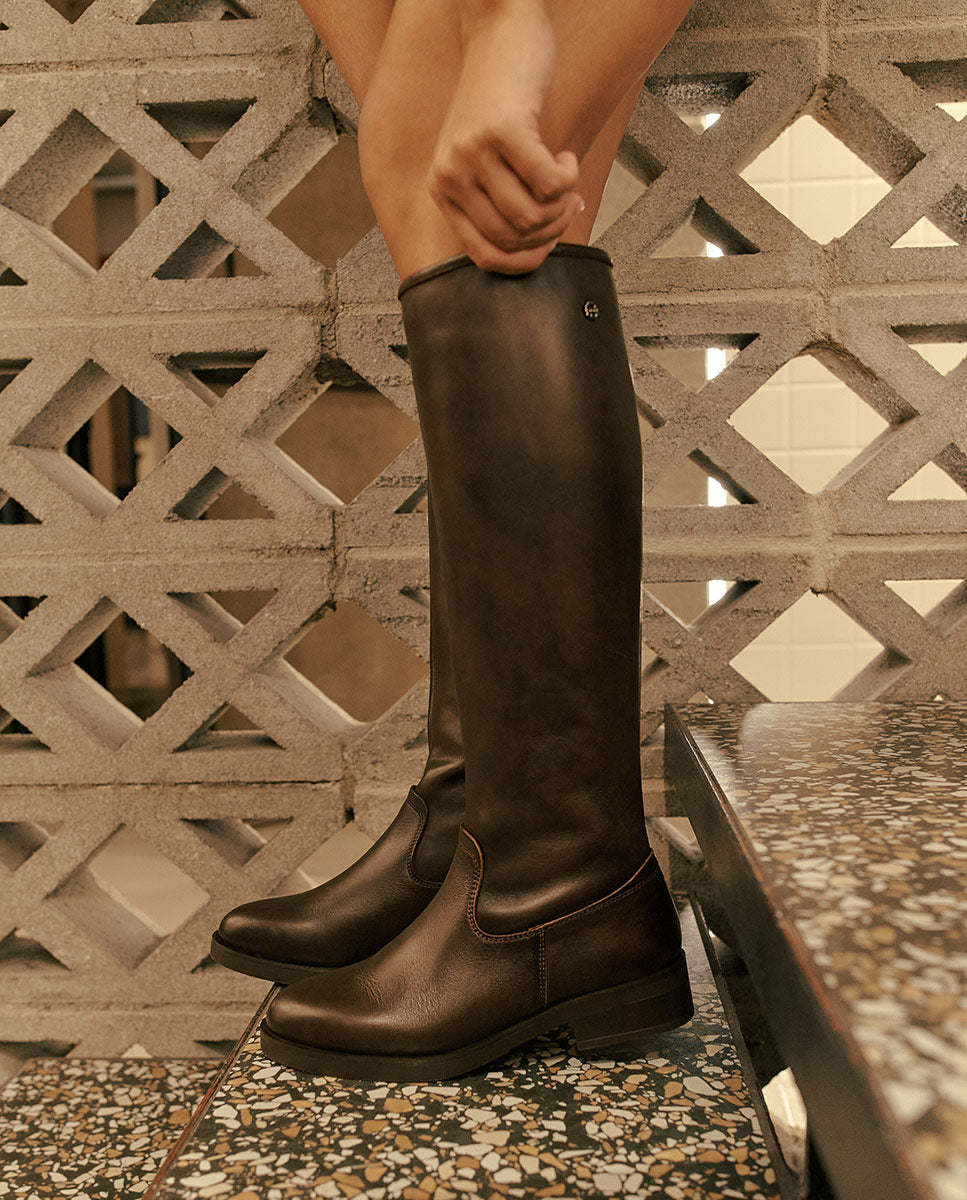 Botas Altas De Piel Moka Con Cremallera Belén – PORRONET