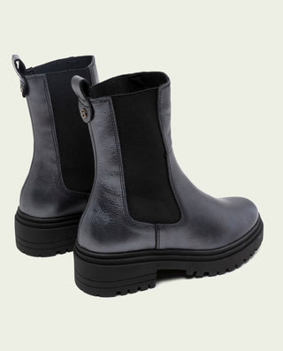 BOTINES DE PIEL METALIZADA MOKA CON ELÁSTICOS CAMILA