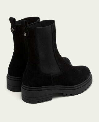 BOTINES DE SERRAJE NEGROS CON ELÁSTICOS CELESTE