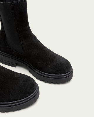 BOTINES DE SERRAJE NEGROS CON ELÁSTICOS CELESTE