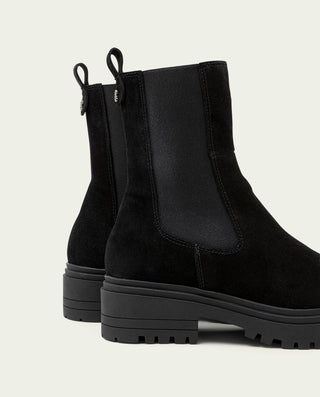 BOTINES DE SERRAJE NEGROS CON ELÁSTICOS CELESTE