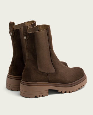 BOTINES DE SERRAJE MOKA CON ELÁSTICOS CELESTE