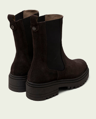 BOTINES DE SERRAJE MOKA CON ELÁSTICOS CELESTE