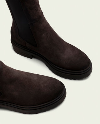 BOTINES DE SERRAJE MOKA CON ELÁSTICOS CELESTE