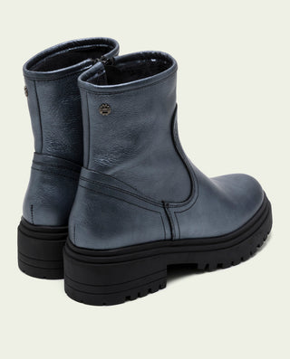 BOTINES DE PIEL METALIZADA PLOMO CON CREMALLERA CINTIA