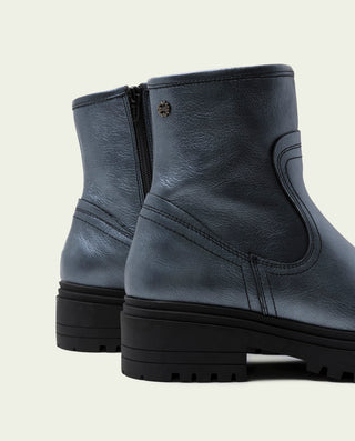 BOTINES DE PIEL METALIZADA PLOMO CON CREMALLERA CINTIA