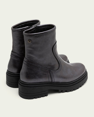 BOTINES DE PIEL METALIZADA MOKA CON CREMALLERA CINTIA