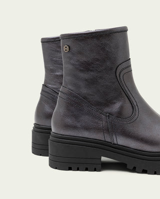 BOTINES DE PIEL METALIZADA MOKA CON CREMALLERA CINTIA
