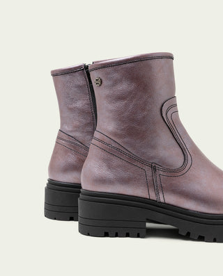BOTINES DE PIEL METALIZADA BURDEOS CON CREMALLERA CINTIA