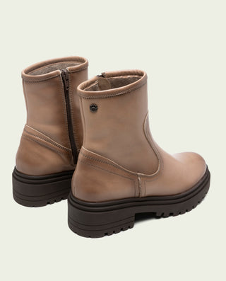 BOTINES DE PIEL TAUPE CON CREMALLERA CLARA