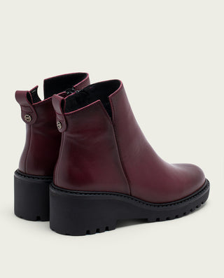 BOTINES DE PIEL CON CUÑA Y CREMALLERA BURDEOS ELENA