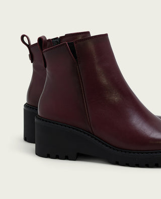 BOTINES DE PIEL CON CUÑA Y CREMALLERA BURDEOS ELENA