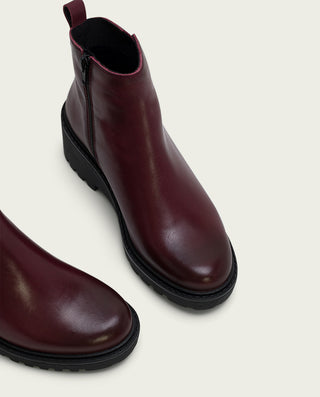 BOTINES DE PIEL CON CUÑA Y CREMALLERA BURDEOS ELENA