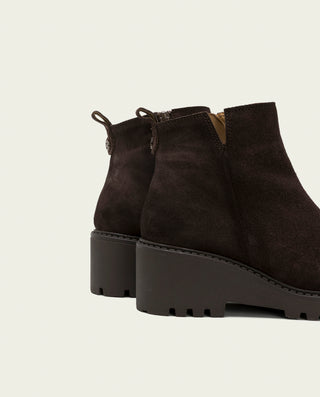 BOTINES DE PIEL CON CUÑA Y CREMALLERA MOKA ELISA