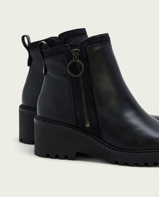 BOTINES DE PIEL CON CUÑA Y CREMALLERA NEGRO ELSA