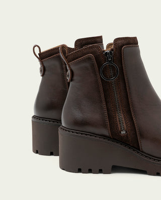 BOTINES DE PIEL CON CUÑA Y CREMALLERA MOKA ELSA