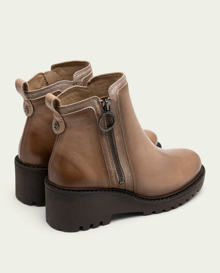 BOTINES DE PIEL CON CUÑA Y CREMALLERA TAUPE ELSA