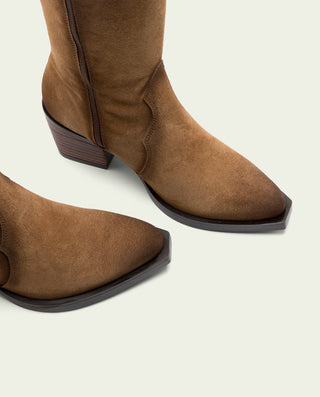 BOTAS COWBOY DE PIEL TAUPE CON CREMALLERA HELGA