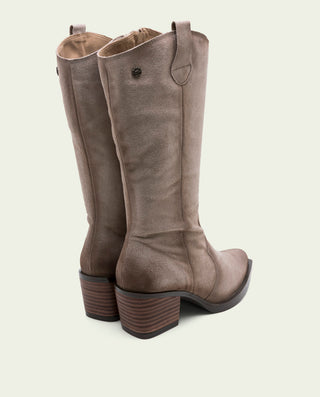 BOTAS COWBOY DE PIEL TAUPE CON CREMALLERA HELGA