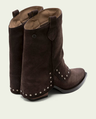 BOTAS COWBOY DE SERRAJE DOBLE FAZ CON CREMALLERA MOKA HEIDI