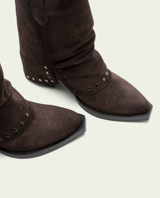 BOTAS COWBOY DE SERRAJE DOBLE FAZ CON CREMALLERA MOKA HEIDI
