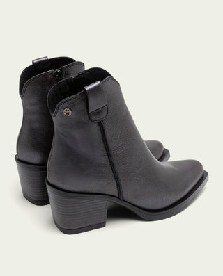 BOTINES COWBOY DE PIEL METALIZADA MOKA CON CREMALLERA FÁTIMA