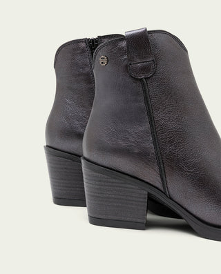 BOTINES COWBOY DE PIEL METALIZADA MOKA CON CREMALLERA FÁTIMA