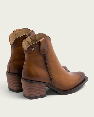 BOTINES COWBOY DE PIEL CUERO CON CREMALLERA FRIDA