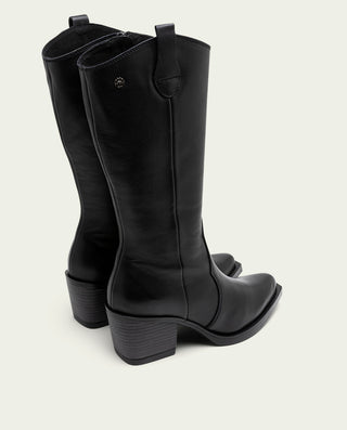 BOTAS COWBOY DE PIEL NEGRO CON CREMALLERA FLORA