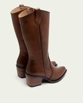 BOTAS COWBOY DE PIEL CUERO CON CREMALLERA FLORA