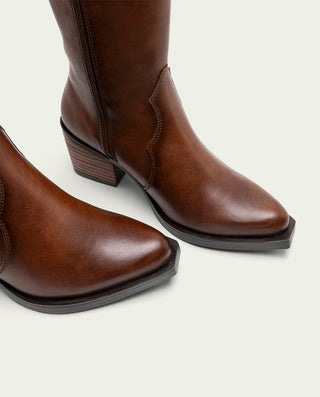 BOTAS COWBOY DE PIEL CUERO CON CREMALLERA FLORA