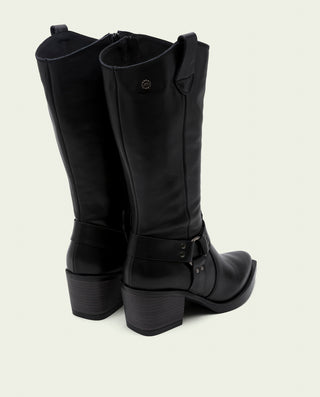 BOTAS COWBOY DE PIEL NEGRO CON CREMALLERA FIONA