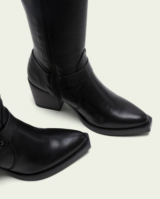 BOTAS COWBOY DE PIEL NEGRO CON CREMALLERA FIONA