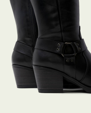 BOTAS COWBOY DE PIEL NEGRO CON CREMALLERA FIONA