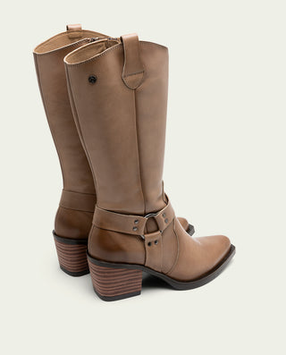 BOTAS COWBOY DE PIEL TAUPE CON CREMALLERA FIONA