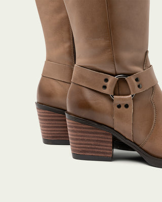 BOTAS COWBOY DE PIEL TAUPE CON CREMALLERA FIONA