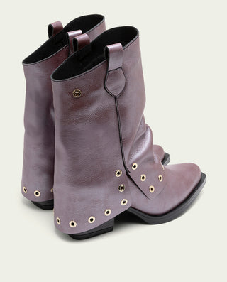 BOTAS COWBOY DE PIEL BURDEOS METALIZADO FLORENCE