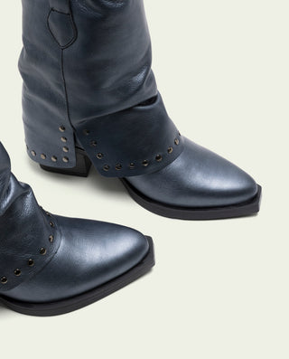 BOTAS DOBLE FAZ DE PIEL PLOMO CON TACHUELAS FAITH