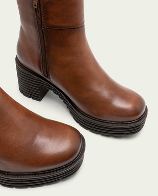 BOTINES DE PIEL CON CREMALLERA CUERO MARTA