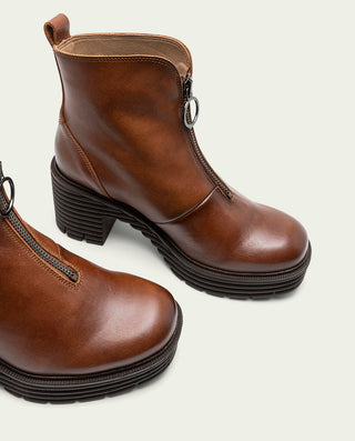 BOTINES DE PIEL CON CREMALLERA CUERO MILA