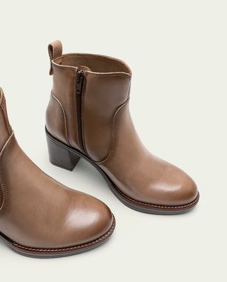 BOTINES DE PIEL DE TACÓN TAUPE RAQUEL