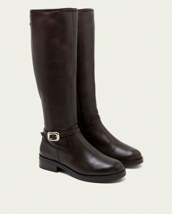BOTAS ALTAS DE PIEL CON CREMALLERA JARA MOKA