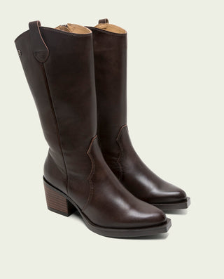 BOTAS COWBOY DE PIEL CON CREMALLERA NEREA MOKA