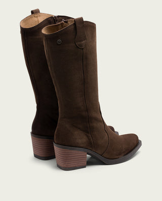 BOTAS COWBOY DE PIEL CON CREMALLERA NORA MOKA