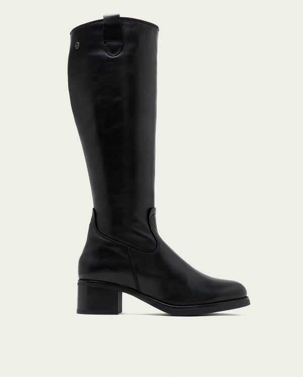 BOTAS DE PIEL DE TACÓN CON CREMALLERA OLIVIA NEGRO