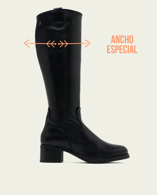 BOTAS DE PIEL CAÑA ANCHA DE TACÓN OLAIA NEGRO