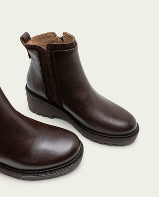 BOTINES DE PIEL CON CUÑA Y CREMALLERA PAZ MOKA