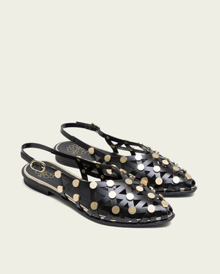 BAILARINAS PLANAS TACHUELAS NEGRO ORO RANIA