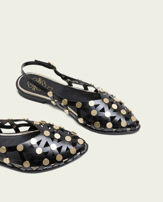 BAILARINAS PLANAS TACHUELAS NEGRO ORO RANIA