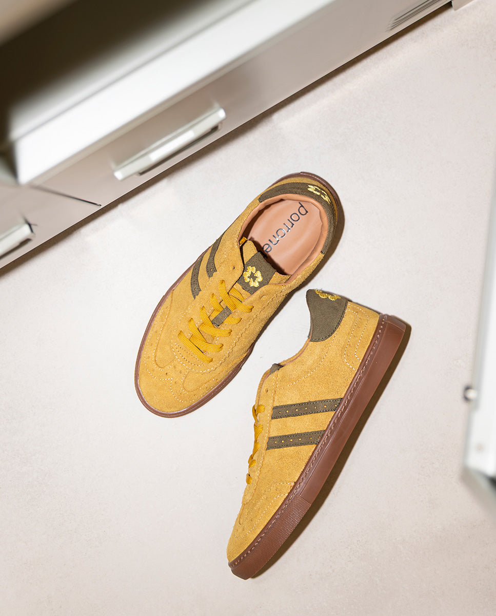 Sneakers Deportivas Serraje Verde Y Mostaza Viena – PORRONET